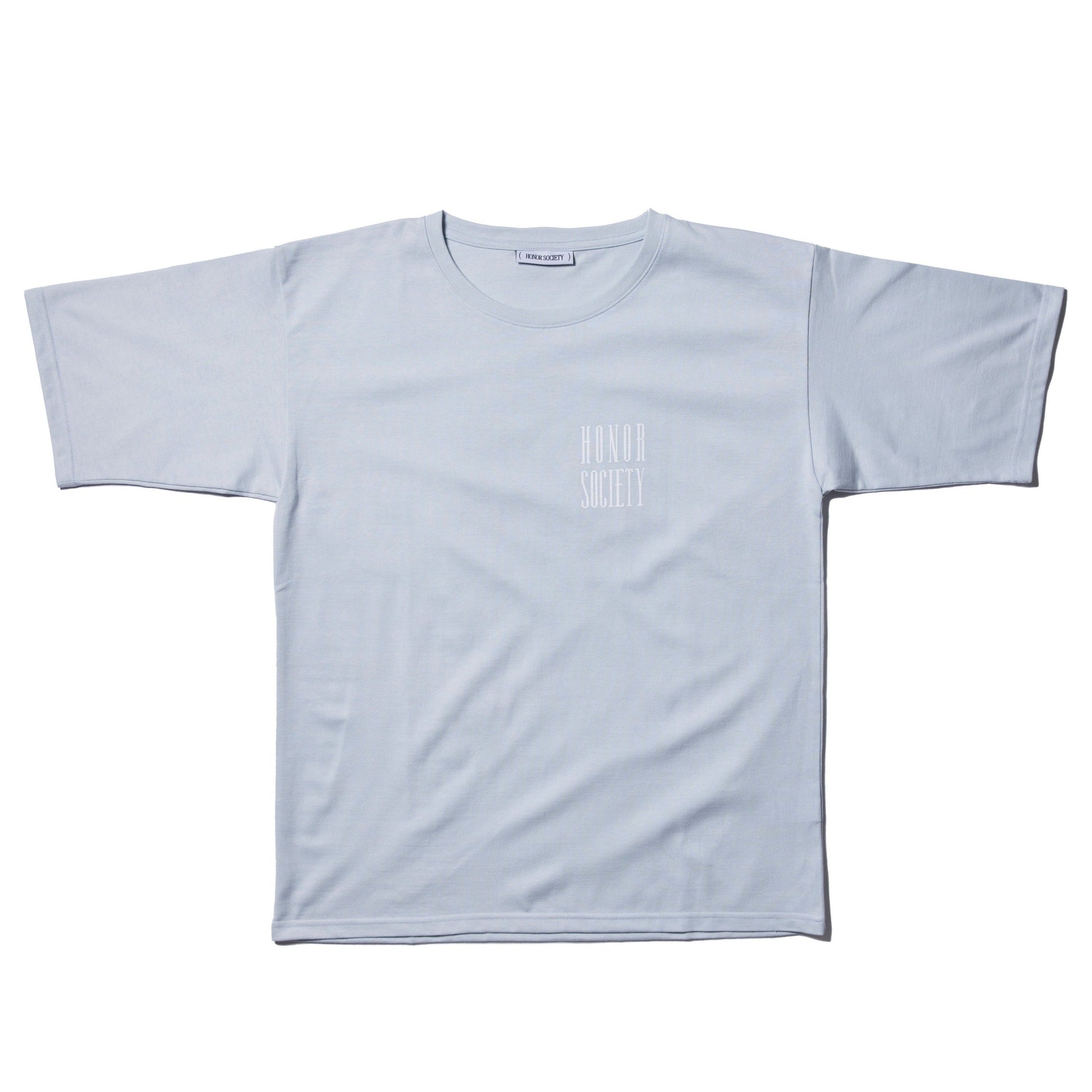 Light grey Honor Society small embroidered logo T-shirt No.2,100% cotton, showcasing front design. Available in small, medium, and large sizes.