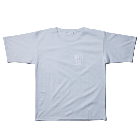 Light grey Honor Society small embroidered logo T-shirt No.2,100% cotton, showcasing front design. Available in small, medium, and large sizes.