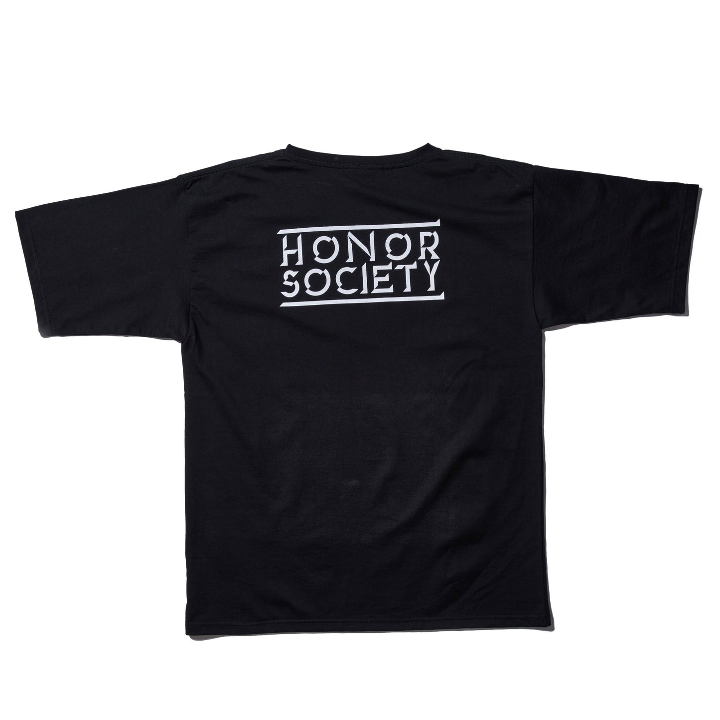 Black Honor Society big back logo T-shirt,100% cotton, showcasing front design. Available in small, medium, and large sizes.